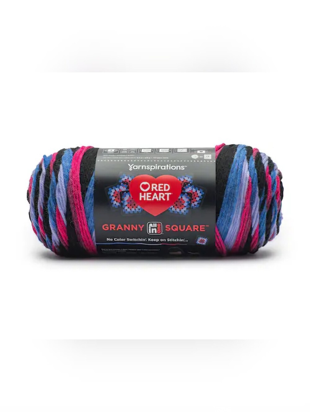 NWT 1 Skein Red Heart Granny Square Multicolor Yarn - Black-  Hyper Violet